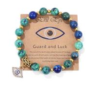 Auriselle Bracelet en pierre naturelle véritable pour femmes et hommes avec perles rondes de 8 mm, pendentif œil du cauchemar, bracelet élastique spirituel avec carte explicative, D