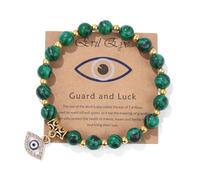Auriselle Bracelet en pierre naturelle véritable pour femmes et hommes avec perles rondes de 8 mm, pendentif œil du cauchemar, bracelet élastique spirituel avec carte explicative, C
