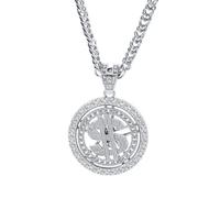 Auriselle Chaîne Hip Hop Hommes Collier avec Pendentif Dollar Boussole Rotative Rétro Punk Rhinestones Bijoux Streetwear Réglables pour Hommes Garçons Femmes Accessoires de Fête Argent, 70cm