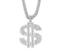 Auriselle Collier Hip Hop Hommes avec Pendentif Dollar Rhinestones Rétro Bijoux Streetwear Réglables pour Hommes Garçons Femmes, Punk Accessoires de Fête Argent, 70cm