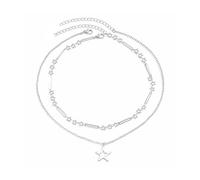 Auriselle Collier Layering Femme, 2-Pièces Pentagramme Pendentif Chaîne Brillante Classique, Double Chaîne Étoile Peut être Portée Séparément Longueur Réglable Bijoux Femmes Filles, Argenté