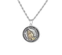 Auriselle Collier pour homme Viking pendentif rond, motif mains en prière, longueur réglable, vintage rétro gris nordique, bijoux, accessoires de fête, cadeau pour hommes et garçons, 60 cm