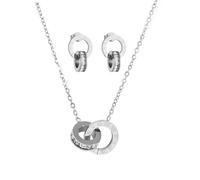 Auriselle Ensemble de Bijoux en Strass Femme, 2-pièces plaqué or 18 carats Romain Pendentif Collier Boucles d'oreilles Set Brillant, Chaînes Acier Titane Réglables Fille, Argenté