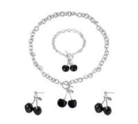 Auriselle Ensemble de Bijoux pour Femmes Collier Boucles D'oreilles et Bracelet Cerise Noire 3 Pièces Bijoux en Acrylique pour Femmes Cadeaux de Mariage, Noir