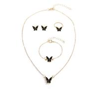 Auriselle Ensemble de Bijoux pour Femmes Collier Papillon Noir Bracelet Boucles D'oreilles Bague 4 Pièces Bijoux pour Femmes avec Zircone Cubique Cadeaux de Mariage