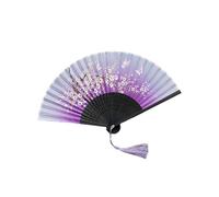 Auriselle Éventails Pliables Fächer Sommer, Décorations Handfächer Hochzeit Asiatiques pour Femmes, Petit Éventails en Soie avec Fleurs, pour Festival et Accessoires, 1 Pièce, Violet