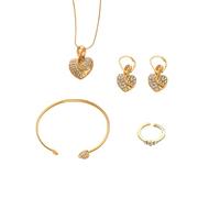 Auriselle Femme Set Bijoux Amour Forme Strass Monture Boucles D'oreilles Collier Bracelet Bague 4 Pièces Bijoux Femme avec Cubic Zirconia Mariage Cadeaux pour Femmes Ladies