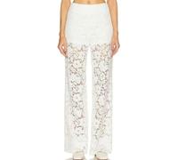 Auriselle Femmes Y2K Pantalon Transparent Brodé en Dentelle à Taille Haute et Jambes Droites Ceinture élastique Pantalon Street Rave en Maille pour Boîte de Nuit, Clubbing, Blanc, L