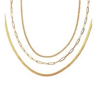 Auriselle Layering Collier Femme, Chaîne d'os de serpent en plaqué or 18 carats Brillant, Acier inoxydable 3 couches Sans pendentif Necklace Porté séparément Longueur réglable Bijoux Fille, Or