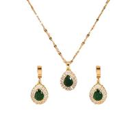 Auriselle Parures de Bijoux en Strass pour Femme, Set 2-Pièces Goutte Mariée Collier Pendentif Boucles d'oreilles Emeraude Brillant, Chaînes Mariage Longueur Réglable Filles, Vert
