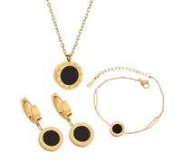 Auriselle Parures de Bijoux Femme, 3-Pièces 18K Romains Plaqué Pendentif Collier Bracelet Boucles d'oreilles Set Réversible, Chaînes Acier Titane Longueur Réglable Fille, Or