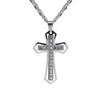 Auriselle Pendentif Croix Hommes Chaîne Acier inoxydable Rhinestones Acier inoxydable Crucifix Collier Retro Hip Hop Streetwear Bijoux Urbains Punk Party Hommes Garçons Femmes Argent 51-60cm