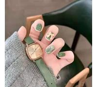 Auriselle Press on Nails 24 Pièces French Court Faux Amande Ongles Artificiels avec Papillons 3D Verts Nail on Nails Textured Coller les Ongles, Parfaits pour la Manucure à Domicile