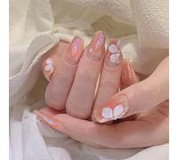 Auriselle Press on Nails 24 Pièces Longues French Faux Ongles Carrés Strass Artificiels Ongles Roses sur Ongle Motifs Floraux Ongle Adhésifs, Parfaits pour une Manucure à Domicile