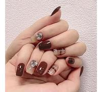 Auriselle Press on Nails Court 24 Pièces Français Faux Court Square Ongles Strass Artificiels Nail Rouge et Rose on Nails Brillant Coller les ongles, Parfait pour la Manucure à la Maison