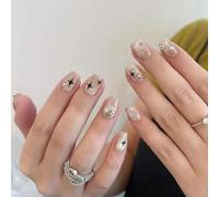 Auriselle Press on Nails Court 30 Pièces Français Faux Cat Eye Amande Ongles Strass Artificiels Marron Nail on Nails Crucifixion Ongles adhésifs, Parfaits pour la Manucure à Domicile
