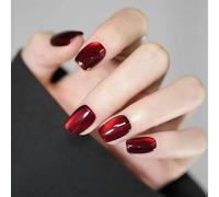 Auriselle Press on Nails Court 30 Pièces Français Faux Ongles Courts Largeur Ongles Artificiels Yeux de Chat Rouges sur Ongles Brillance Collage Ongle, Parfait pour la Manucure à Domicile