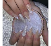 Auriselle Press on Nails Lang 24 Pièces Françaises Faux Ongles Longs Carrés Ongles Artificiels Rose et Blanc sur gel Souple Paillettes, Parfait pour la Manucure à Domicile