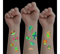 Auriselle Tatouages Lumineux pour Enfants 15 Feuilles Tatouages Imperméables Cartoon Requins Animaux Insectes Paillettes pour Filles et Garçons, Sûrs et Doux pour la Peau