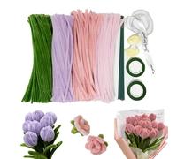 Auriselle Tulipe Cure-pipe Fleur Set 520 Pièces 0.6CM Cure-pipe Kit de Bricolage avec 4 Couleurs Bouquet Cadeau, 20 Fils Verts de Bricolage, 1 Ruban cadeau, 2 Rubans Adhésifs
