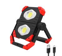 AuRive Lampe Pour Chantier LED Rechargeable Projecteur - 2 COB 2000 lm Lampe de Travail rotative à 360°, Portable Dimmable Spot Lumière Pour Atelier Garage Randonnée Urgence (Rouge-2)