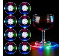 AURIVEE Dessous de Verre Lumineux LED 8 Pièces,Set de sous Verres Ronds en Acryl avec 3 Modes Lumineux, Étanche, Piles Incluses - pour Fêtes, Noël, Bar, Décoration