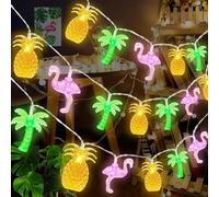 AURIVEE Guirlande Lumineuse Tropicale LED Hawaii 20 Lumières 3m, Décoration Tropicale avec Ananas Flamant Rose Palmier pour Intérieur Extérieur, Fête Plage Été