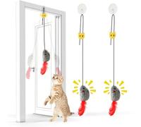 AURIVEE Jouet Chat Intérieur 2pcs - Souris Grincante à Plumes pour Porte, Jeu Suspendu Autonome sans Pile, Jouet Interactif pour Chats