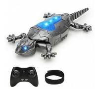 AURIVEE® Lézard Télécommandé Grimpeur de Mur, Lézard RC 2.4G avec Lumières LED, Argent - Jouet Animal Interactif pour Enfants 4 Ans et Plus, Grimpe sur Les Murs et Sols