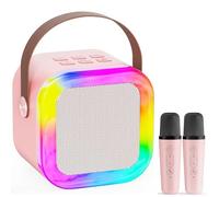 AURIVEE Machine Karaoké avec 2 Micros sans Fil, Enceinte Bluetooth 5.0 360° Son, 5 Effets Vocaux, Lumières LED, Kit Karaoké Complet pour Enfant Adulte Fête Famille, Cadeau Fille Anniversaire Noël