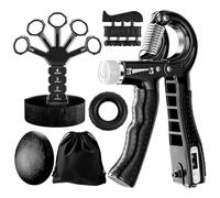AURIVEE Musculation Main Kit, Hand Grip Musculation, Entraîneur de Doigts - Set 6 Pièces avec Poignée Réglable, Entraîneur de Doigts, Entraîneur Cinq Doigts, Anneau & Balle Anti-Stress avec Sac Portat