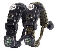AuRiver Bracelet Paracorde Survie pour Homme Femme, Militaire Paracord Bracelet Kit avec Flint + Boussole + Thermomètre + Sifflet + Lumière LED pour Extérieur, Randonneur, Baroudeur, Explorateurs