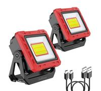 AuRiver Lampe de Travail Rechargeable, Super Lumineuse Baladeuse COB Lampe D'atelier Base Magnétique, Batterie Externe pour Garage Urgence (Rouge1-2)