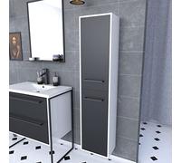 Colonne de salle de bain blanche 30x35x150 cm avec 2 portes et poignées noir mat - STRUCTURA P026
