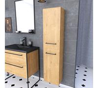 Colonne de salle de bain chêne brun 30x35x150 cm avec 2 portes chêne brun et poignées noir mat