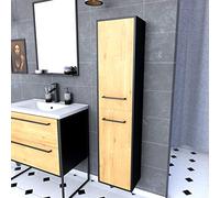 Colonne de salle de bain noir mat 30x35x150 cm avec 2 portes chêne naturel poignées noir mat - STRUCTURA P070