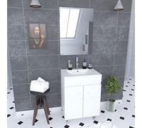 AURLANE Ensemble Meuble de Salle de Bain 60x45x81-meuble MDF-Melamine Brillant Blanc-Vasque ceramique+Miroir