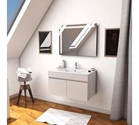 AURLANE Ensemble Meuble de Salle de Bain Blanc 60cm Suspendu a Portes + Vasque ceramique Blanche + Miroir