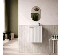 AURLANE Ensemble Meuble Lave Mains MDF ondulé Blanc 40x50x22cm et Miroir Ovale - Milo