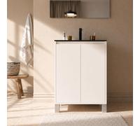 AURLANE Meuble de Salle de Bains 50 cm Blanc 2 Portes et Vasque Céramique Noire - Xenos