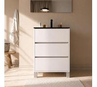 AURLANE Meuble de Salle de Bains 50 cm Blanc 3 Tiroirs et Vasque Céramique Noire - Xenos