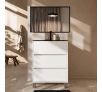 AURLANE Meuble de Salle de Bains 50cm 3 tiroirs Blanc, Vasque Noire et Miroir Cadre Noir 50x70 - Xenos