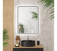 AURLANE Miroir Salle de Bain avec eclairage LED et Contour Noir - 60x80cm - GO Black LED