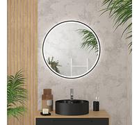 AURLANE Miroir Salle de Bain Rond avec éclairage LED et Contour Noir - Ø70cm - GO Black LED