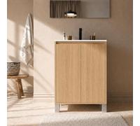 AURLANE Pack Meuble Salle de Bains 50cm Chêne Clair 2 Portes avec Vasque Céramique Blanche - Xenos