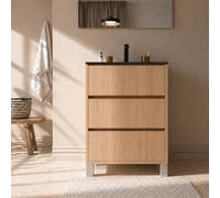 AURLANE Pack Meuble Salle de Bains 50cm Chêne Clair 3 tiroirs avec Vasque Céramique Noire - Xenos