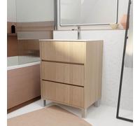 Pack Meuble Salle de Bains 60 cm Chêne Clair 3 tiroirs avec Vasque Céramique - XENOS