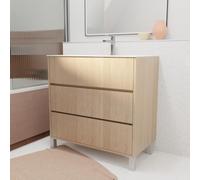 Pack Meuble Salle de Bains 80 cm Chêne Clair, 3 tiroirs avec Vasque Céramique - XENOS