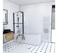 Pare-baignoire avec volet pivotant et porte-serviette - noir mat - Ibiza AURLANE
