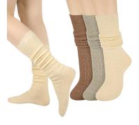 Aurmly Chaussettes Hautes Femme Longue Tricot 3 Paires, Chaussettes Montantes Fille de Cuisse Longues Chaud Hiver Chaussettes Femme Hiver Épaisses Douces EU36-41